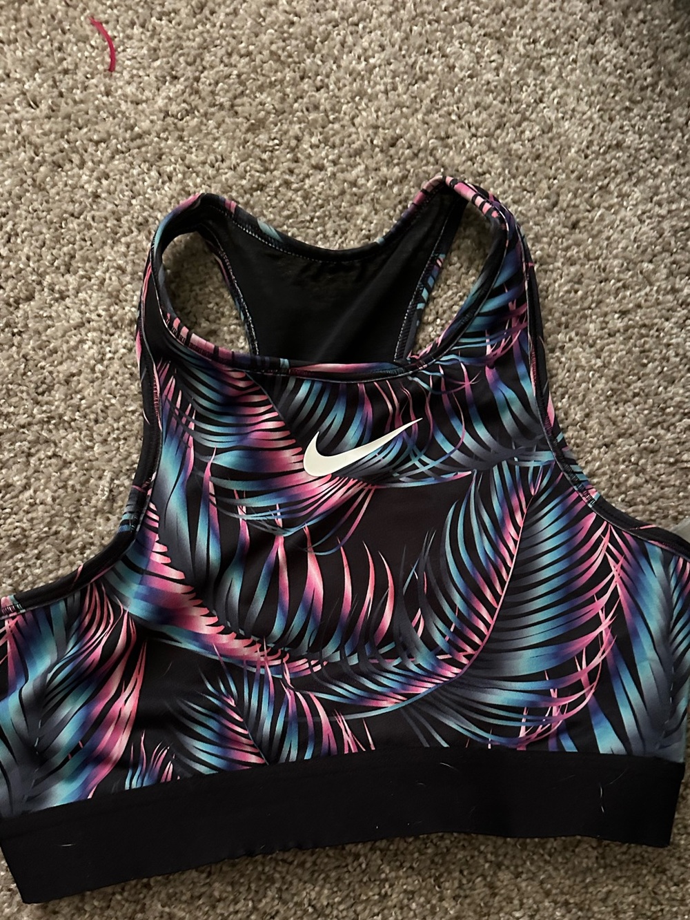 Nike Black Sports Bra with Pink & Blue Tropical Leaf Print